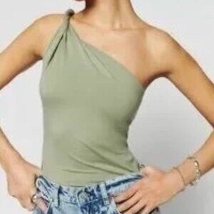 Reformation Olive Green One Shoulder Sienne Knit Top